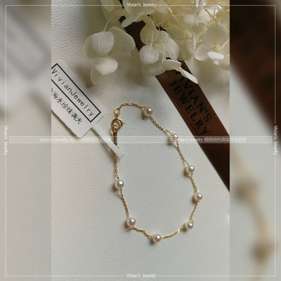 VivianJewelry Женский браслет из 18-каратного золота, японский браслет Akoya с морским жемчугом и гипсофилой