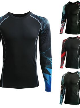 PRO健身长袖男训练打底衫跑步透气速干衣健身房高弹紧身 印花衣秋