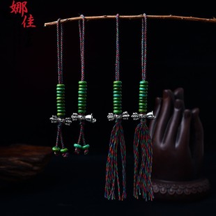 藏饰菜籽黄绿松石记数 器水晶文玩念珠两侧记密宗金刚铃杵挂饰件