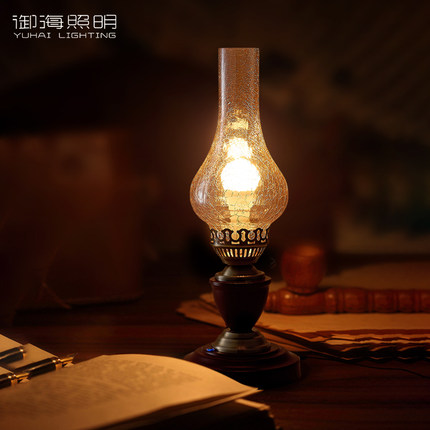 怀旧全铜实木仿煤油台灯复古老上海茶楼咖啡厅书房台灯情怀台灯