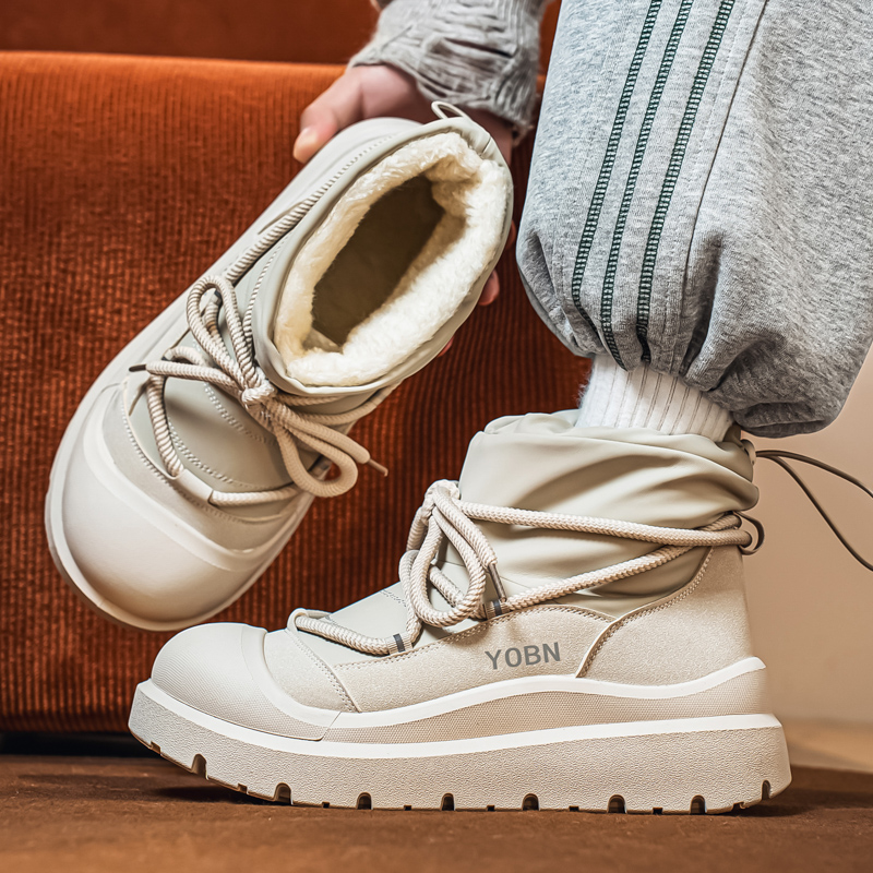 1613-2855-P75冬季加绒保暖雪地靴男防滑厚底户外靴防寒棉靴2025，男装棉衣，星座1613-1