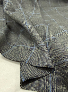 意大利进口复古灰色格子纹tweed编织羊毛面料设计师布料