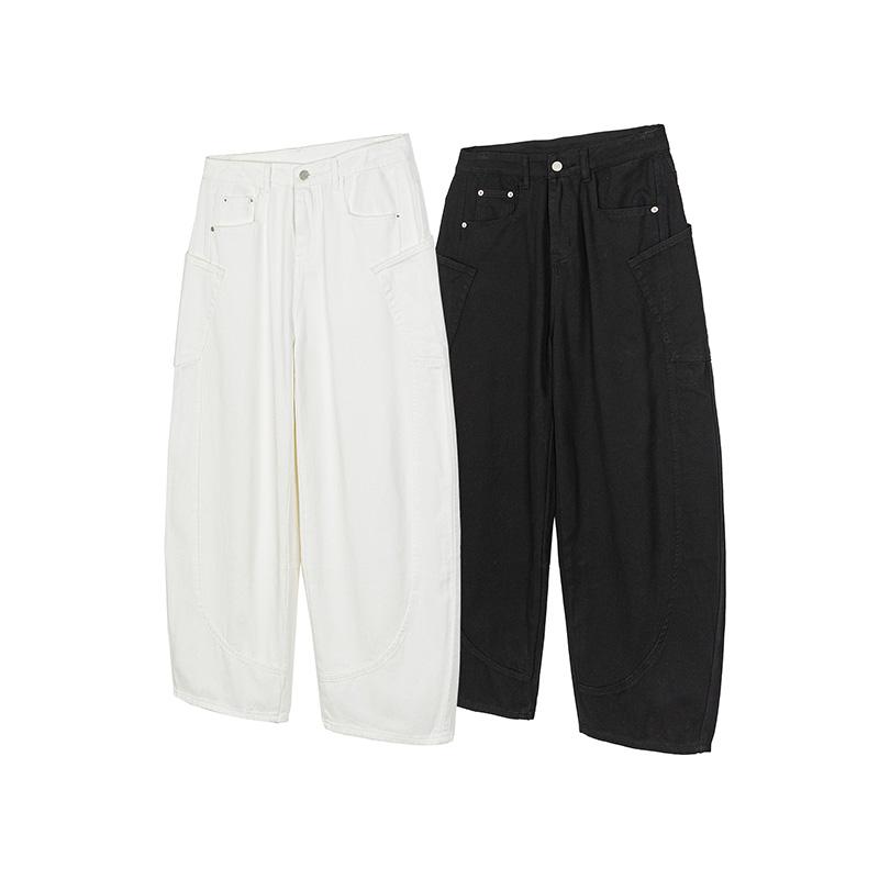 白色阔腿弯刀裤A字牛仔裤Cleafit