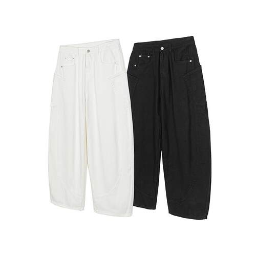 白色阔腿弯刀裤A字牛仔裤Cleafit