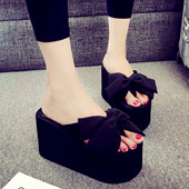 蝴蝶结韩版 2025夏季 新款 松糕厚底凉拖鞋 外穿时尚 坡跟人字拖夹脚女