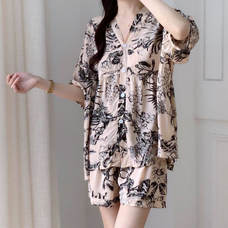 夏季新棉绸睡衣甜美女生可爱套装胖MM日系短袖可外穿人造棉家居服