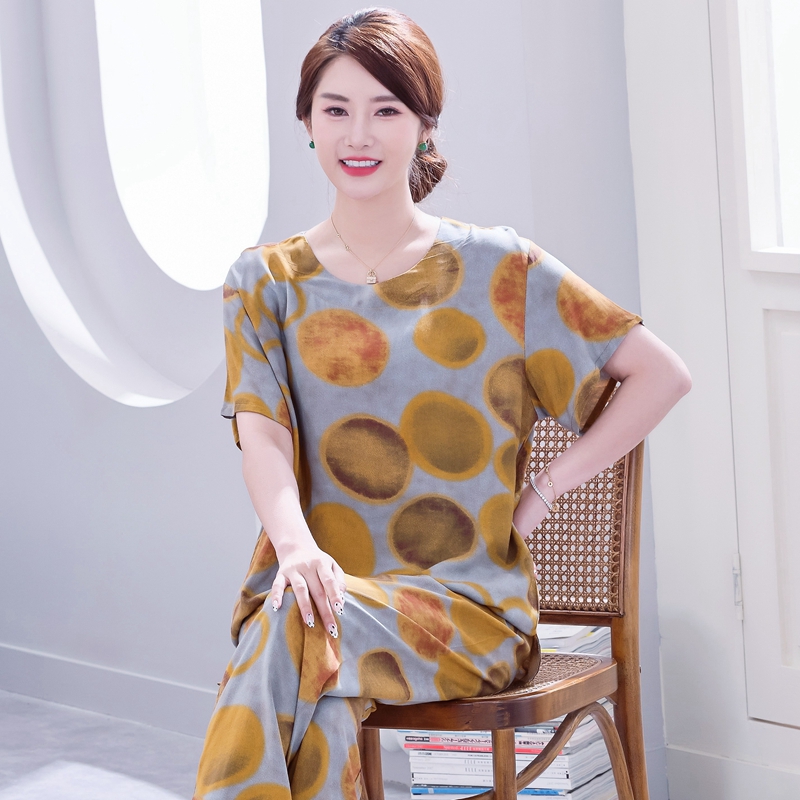 夏季大码中老年棉绸睡衣妈妈套装