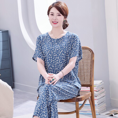 薄款中老年人大码夏季家居服绵绸