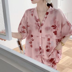 家居服套装 网红风2025新款 宽松大码 夏季 人造棉绸睡衣女士绵绸短袖