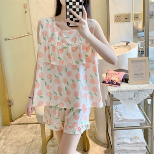 夏天可外穿 高级感夏季 棉绸睡衣女无袖 背心大码 绵绸家居服两件套装