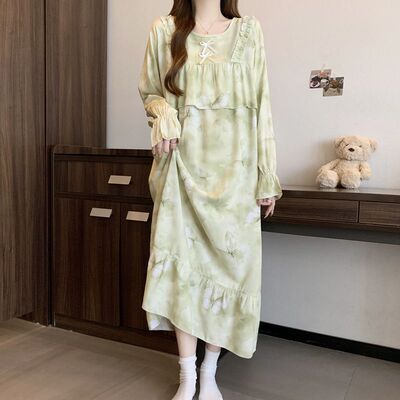 防凸点睡衣女春秋款长袖睡裙人造棉长款连衣裙子2025新款夏家居服