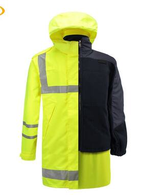 UB-008冬季交通中长棉大衣反光防寒服夜间骑行安全荧光制式雨衣