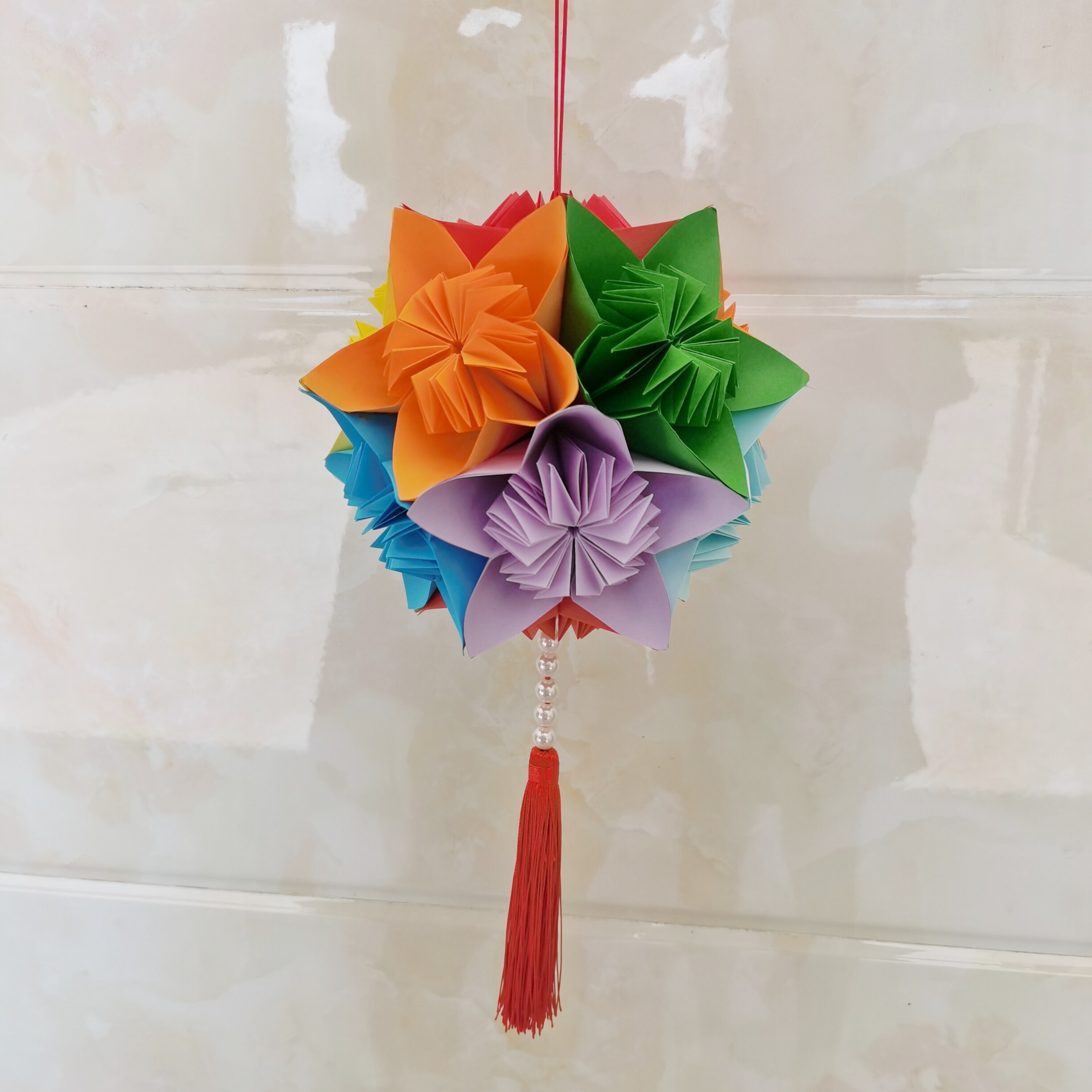 纯手工折纸樱花花球成品绣球灯笼幼儿园学校作业节日装饰礼物