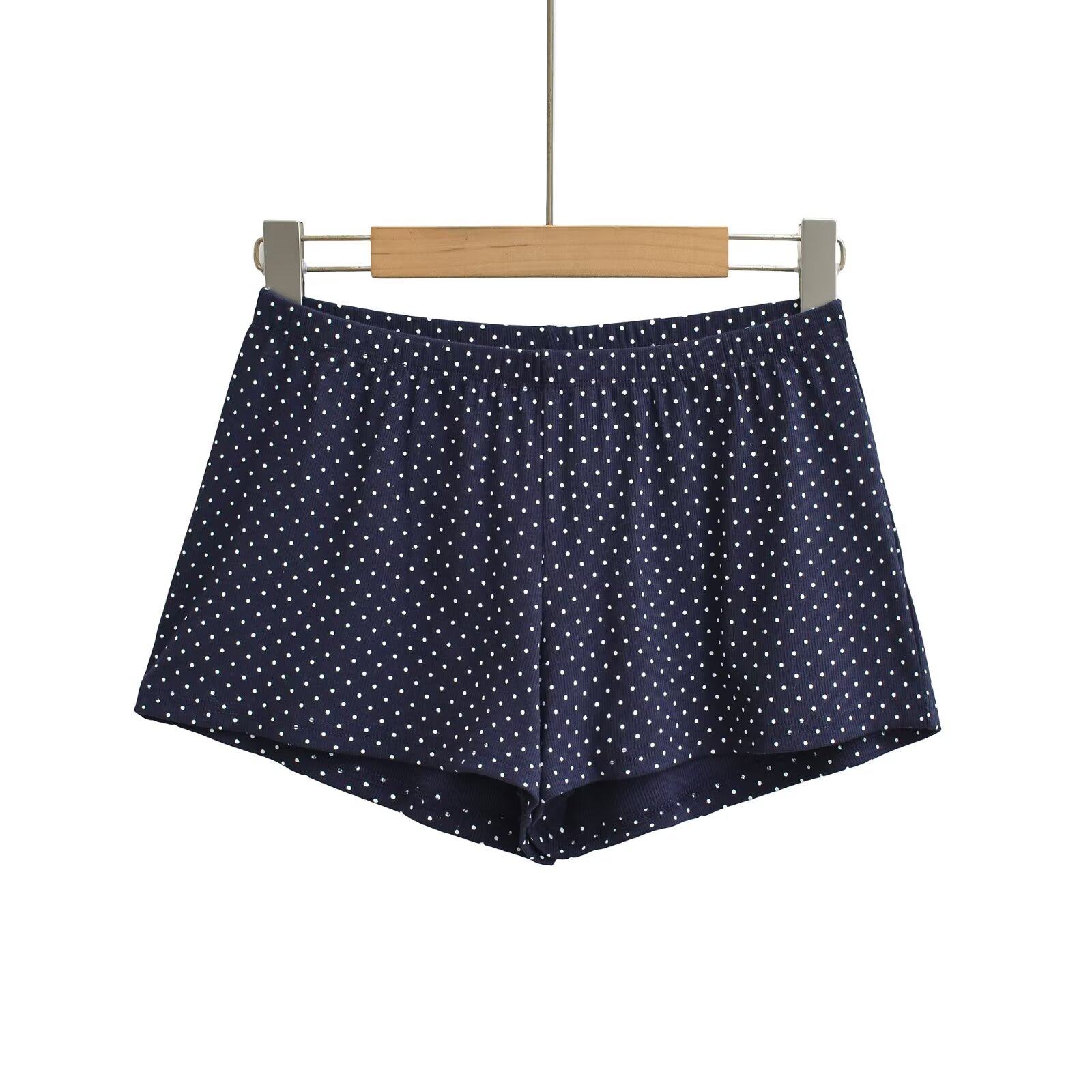 美式显瘦藏蓝色波点低腰短裤女夏季新款百搭松紧腰休闲居家裤热裤,女装/女士精品,短裤,淘宝优惠券,粉丝福利购,淘宝优惠卷