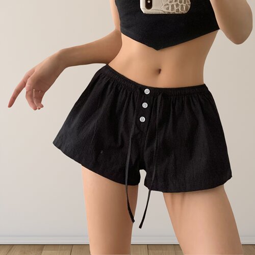 松紧腰女宽松阔腿裤短裤