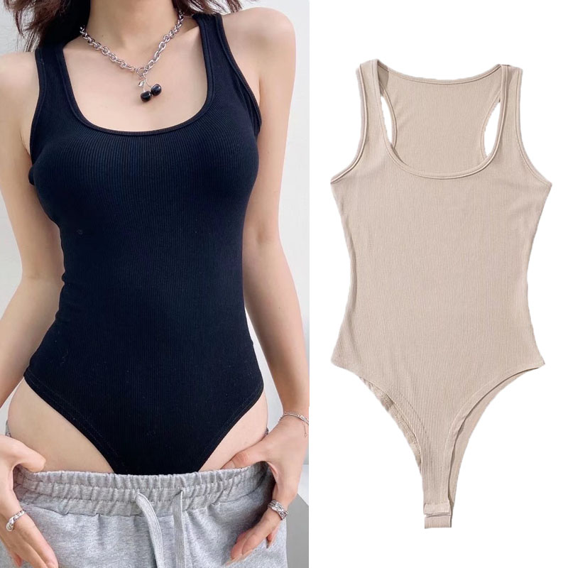 ins欧美纯色圆领螺纹连体吊带上衣夏性感修身百搭工字背心打底衫