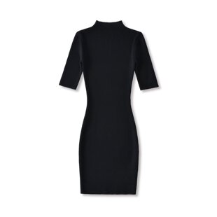 欧美紧身半高领中袖针织连衣裙女春季外穿显瘦内搭包臀短裙打底裙