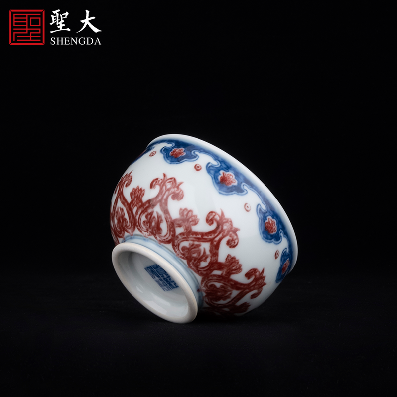 贵红窑青花釉里红缠枝边饰主人杯景德镇茶具纯手工品茗杯功夫茶杯