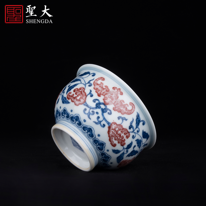 贵红窑青花釉里红缠枝三多纹主人杯景德镇纯手工手绘瓷器功夫茶杯