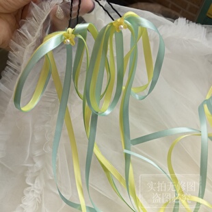 凌妙妙同款古风汉服发夹永夜星河发饰黄蓝绿发带蝴蝶结飘带u钗u簪