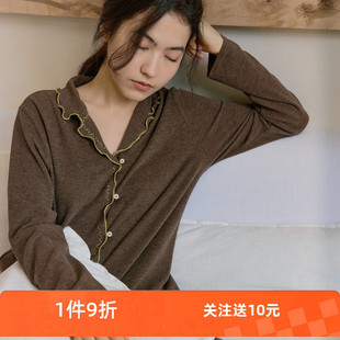撞色花边翻领舒适德绒保暖套装 朵朵可可睡衣女2025春秋新款 家居服