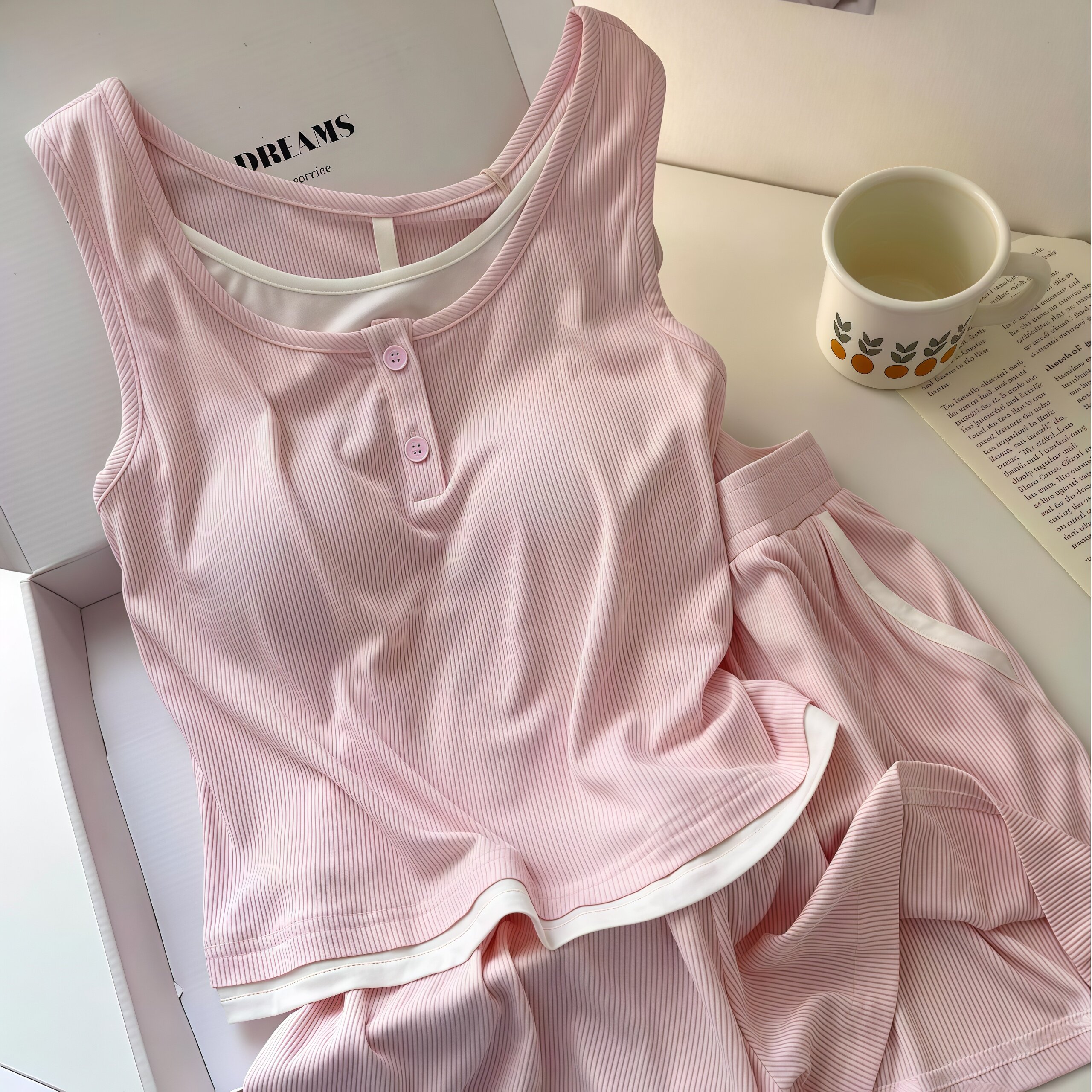 螺纹冰丝睡衣女款夏带胸垫背心短裤高级感休闲薄款大码家居服套装