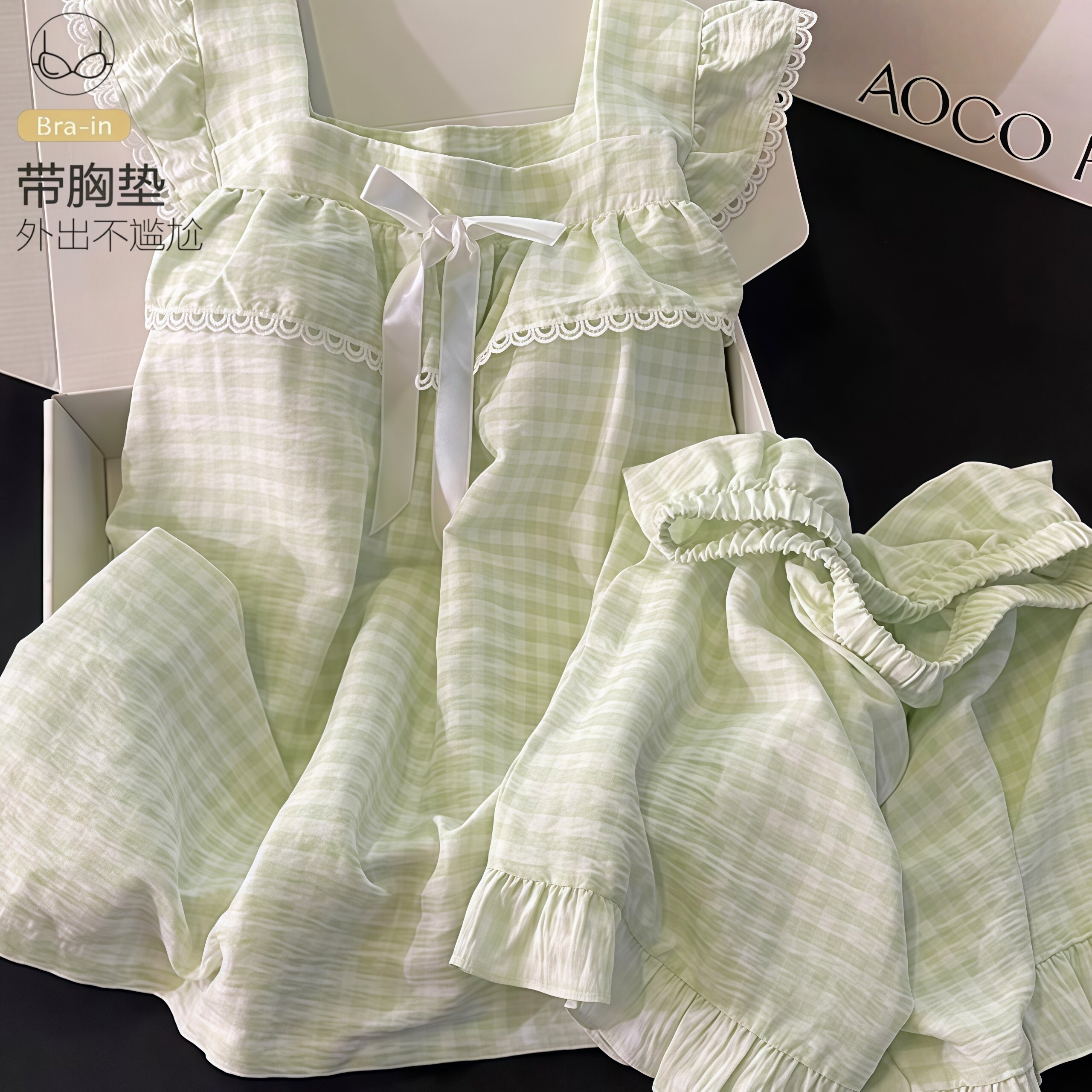 带胸垫小飞袖少女夏季吊带短裤家居服套装女甜美公主风小清新睡衣