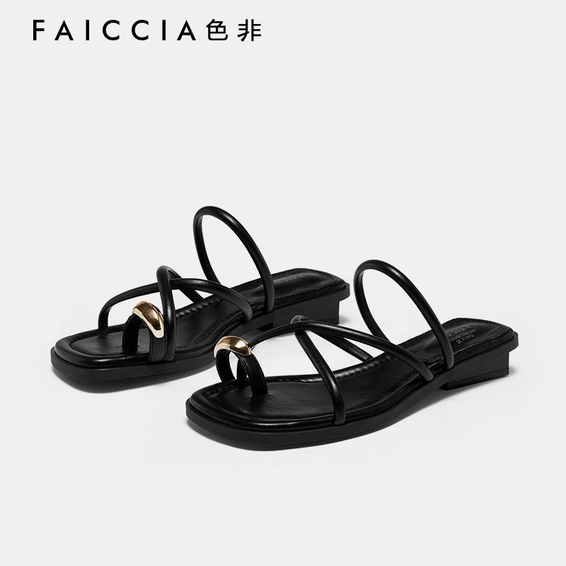 色非2023新款拖鞋外穿夏季女平底夹趾沙滩黑色凉拖小众高级感B573,女鞋,一字拖,淘宝优惠券,粉丝福利购,淘宝优惠卷