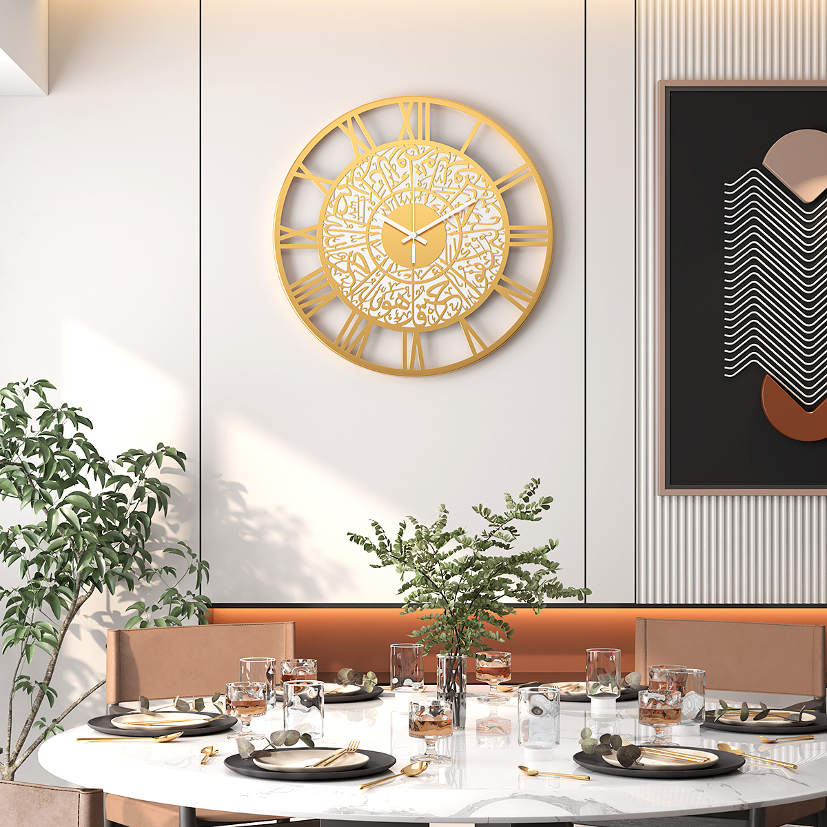 轻奢金色镂空挂钟客厅餐厅装饰