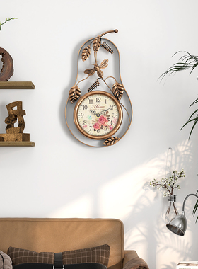 福禄复古风花朵叶子铁艺挂钟客厅装饰怀表造型创意时钟