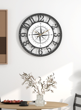 指南针 阿拉伯北欧简约圆形挂钟客厅餐厅指南针装饰钟表铁艺