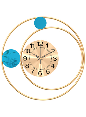 现代简约挂钟金属圆环设计金色表盘客厅卧室装饰钟表