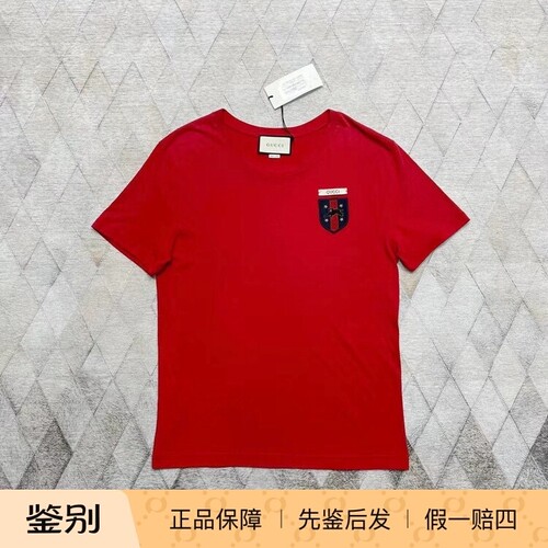 Gucci古驰男士短袖T恤夏季盾牌刺绣圆领短袖T恤时尚百搭休闲轻奢