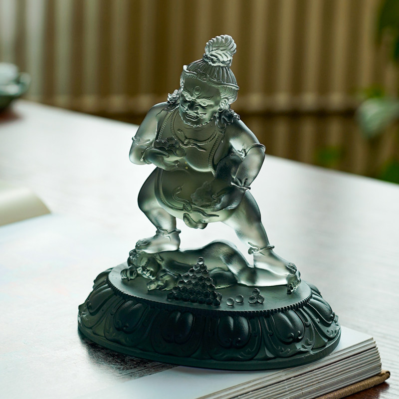 琉璃五色五路财神水供黑财神佛像摆件唐卡供奉浴佛盆九龙吐流水