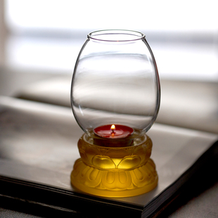 琉璃防风酥油灯烛台底座供佛灯佛前蜡烛供灯灯盏家用长明灯佛灯