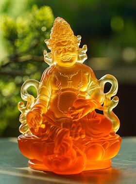 古法琉璃黄财神佛像摆件