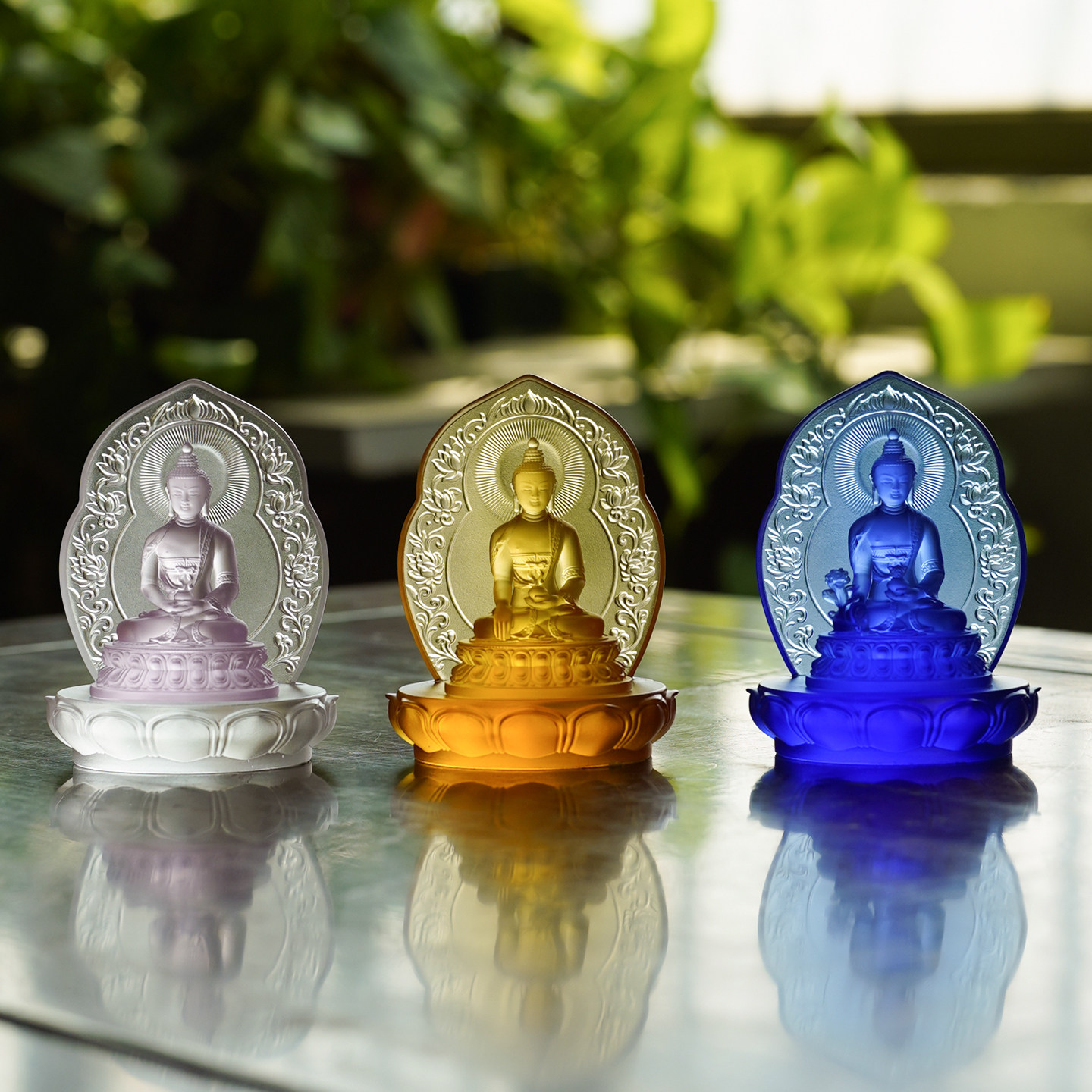 琉璃三宝佛药师佛释迦摩尼佛阿弥陀佛文殊菩萨绿度母迷你佛像摆件