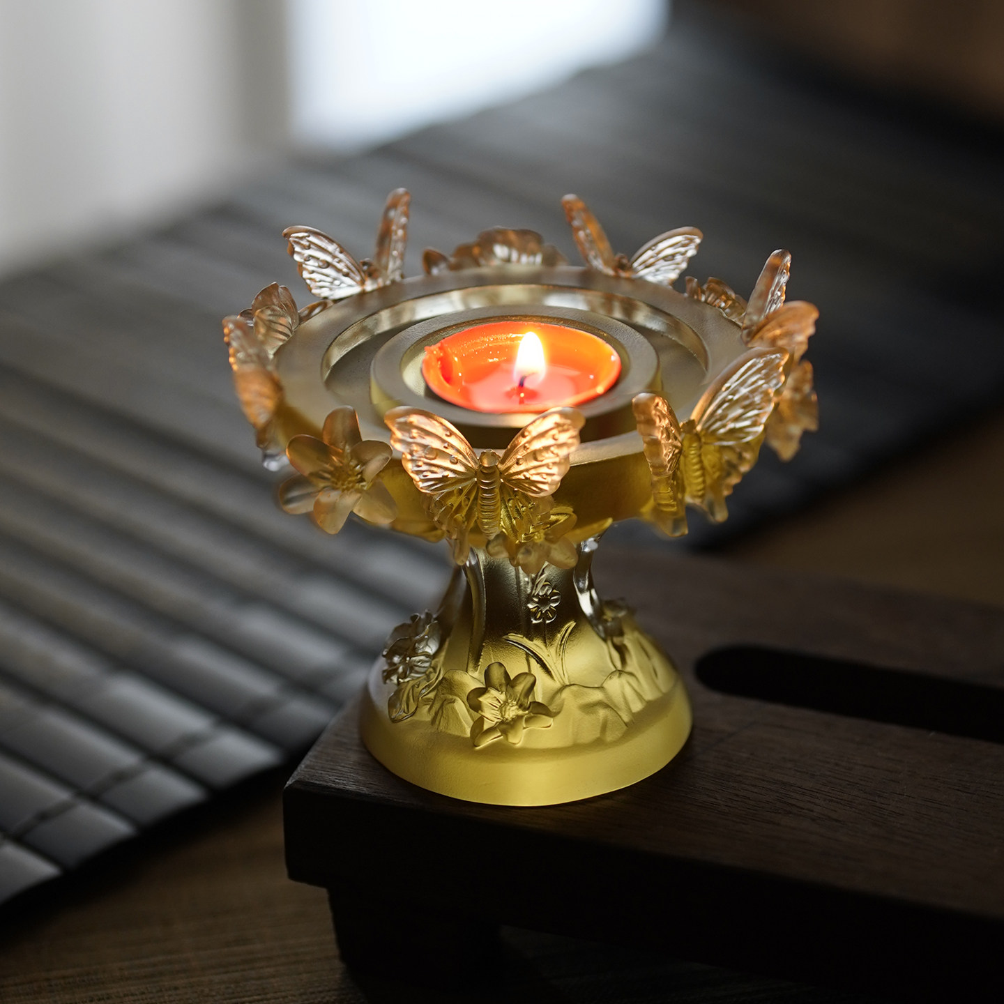 琉璃蝶影酥油灯烛台底座供佛灯佛前蜡烛供灯灯盏家用长明灯佛灯