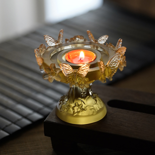 琉璃蝶影酥油灯烛台底座供佛灯佛前蜡烛供灯灯盏家用长明灯佛灯