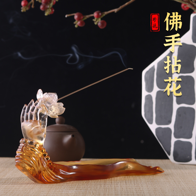 中式禅意琉璃佛手莲花线香插创意摆件客厅家用办公室檀香沉香薰炉