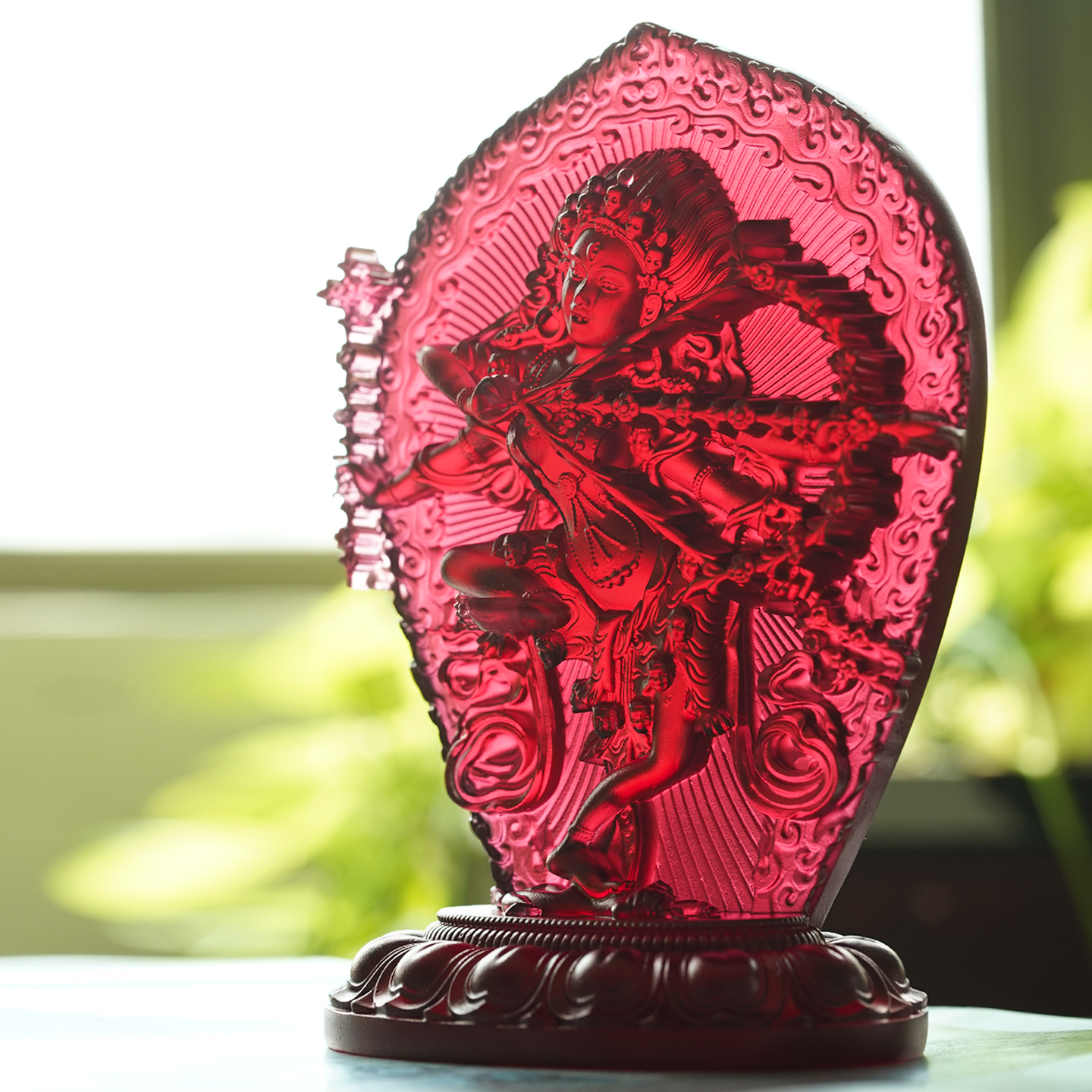 古法琉璃佛像红色作明佛母居家供奉寺庙家用客厅桌面摆件日常送礼