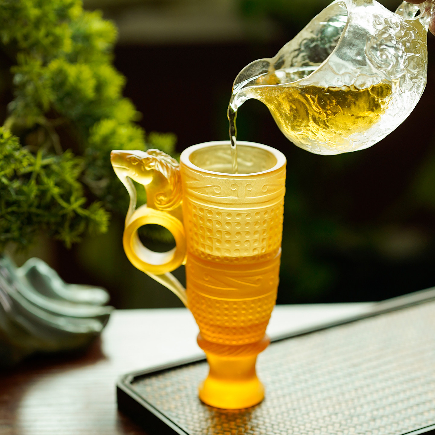 琉璃仿古羊角高脚杯家用桌面摆件白酒杯酒柜装饰摆放日常送礼礼品