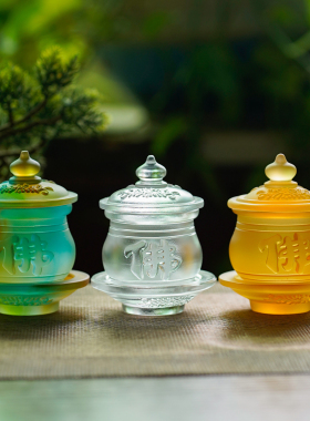 琉璃佛字莲花圣水杯佛前供杯