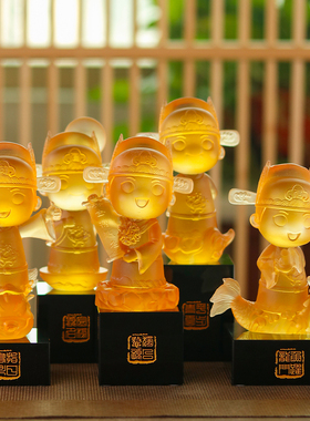 古法琉璃五子登科中式公仔