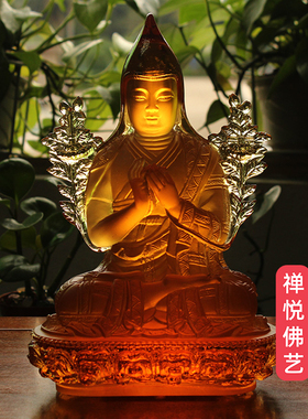 宗喀巴大师佛像古法琉璃中式桌面