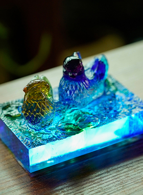 琉璃两情相悦鸳鸯戏水桌面摆件