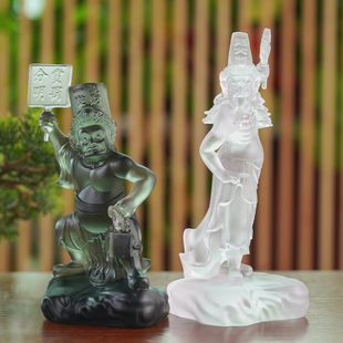 手工真琉璃黑白无常桌面工艺摆件七爷八爷家用客厅装饰品谢范将军
