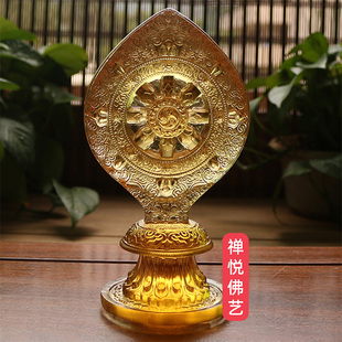 古法琉璃佛家八宝之一法轮藏传密宗法器金轮琥珀大号法轮桌面摆件