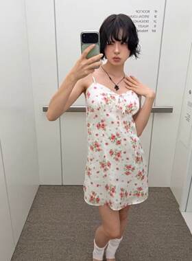 韩代正品直邮美式甜辣小碎花吊带裙东大门小众氛围少女复古连衣裙