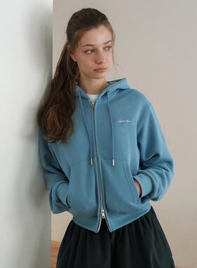 韩国sienne宽松拉链连帽外套26春季新款百搭休闲纯色卫衣上衣